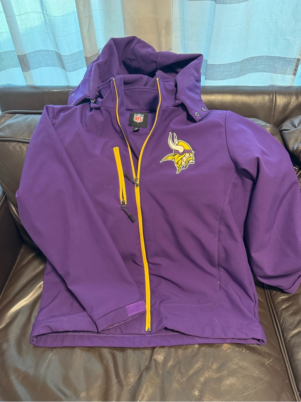 NFL Purple Minnesota Vikings Hooded Bomber Jacket with Yellow Trim